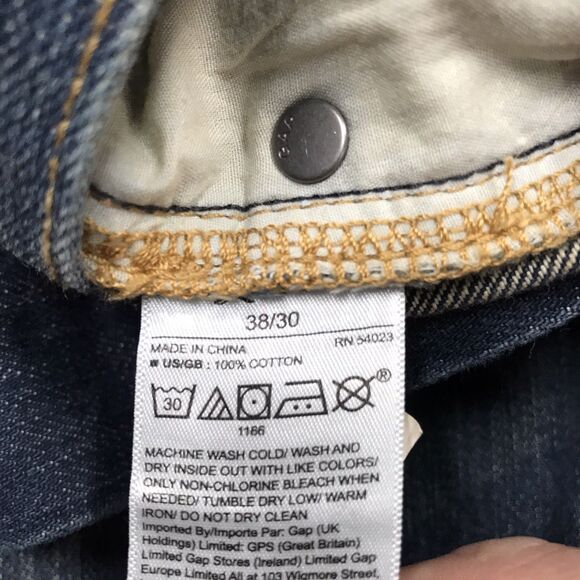 GAP Jean Men 38x30 Authentic Straight Dark Wash Whiskered Preppy Academia - Picture 13 of 15